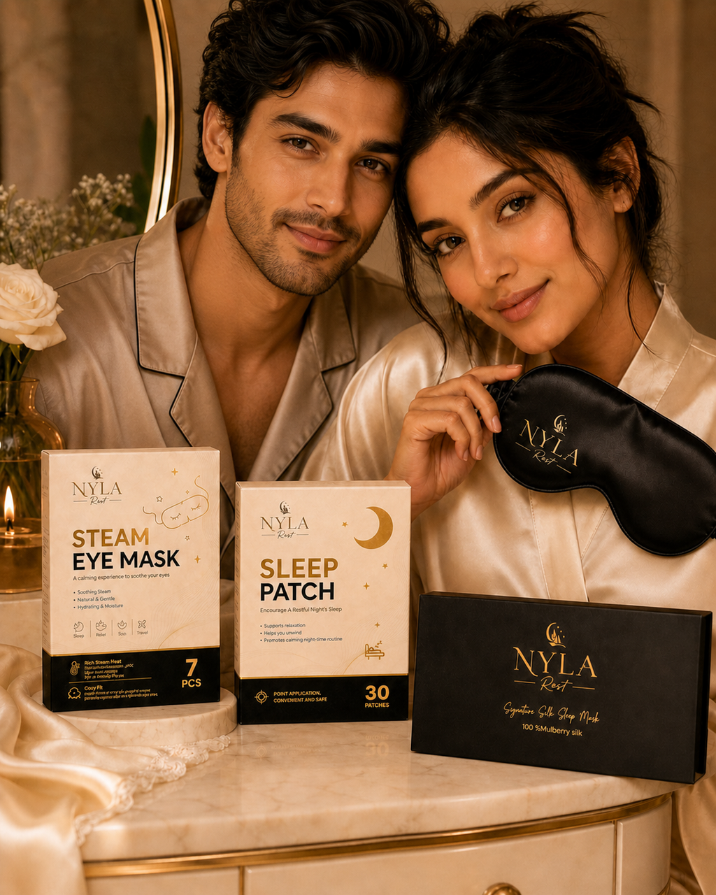 Luxury sleep support essentials with a beige background