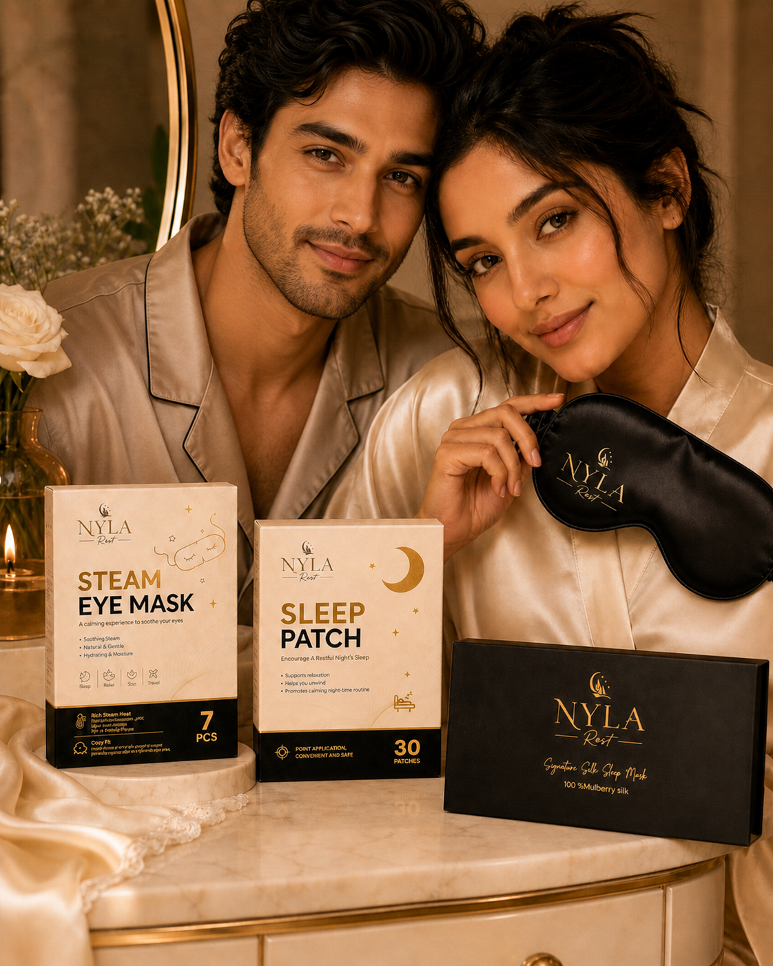 Luxury sleep support essentials with a beige background