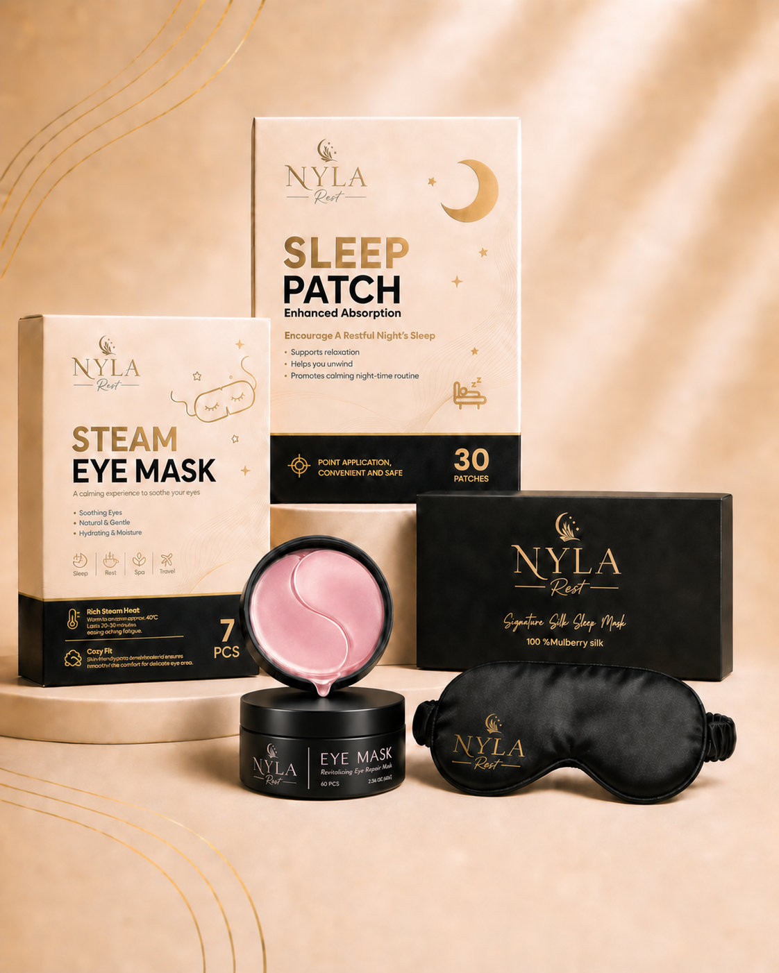 Nyla rest products on a beige background